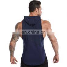 High Quality Men's Quick Dry Workout Sleeveless Hoodie Shirts Gym Fitness Bodybuilding Outdoor Sports Muscle Hooded Tank Tops thumbnail-5