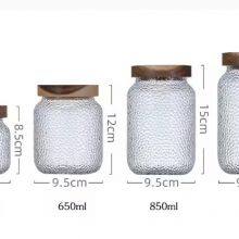 Glass Tea Sealed Storage Jar Hammer Pattern Portable Tea Caddy With Wood Cover
