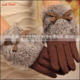 Hot Selling Ladies Lovely Woolen Gloves With Fur Cuff thumbnail-2