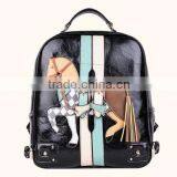 Korea Lovely Horse Patch Fashion High School Leather Backpack thumbnail-1