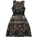 New Promotion Latest Dress Designs Black Sleeveless Printed Slim Button Belt Decoration Lady Fashion Dress thumbnail-2