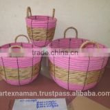 Round water hyacinth basket with handles, eco-friendly material from Vietnam