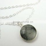 925 Silver Black Rutile Hydro quartz Gemstone necklace