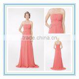 New Elegant Strapless V-Draped Natural Waist Bridesmaid Gown Long Peach Chiffon Bridesmaid Dress Patterns 2015(RHM-2103) thumbnail-1