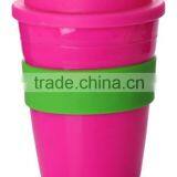 Eco-friendly 12OZ Double Wall Plastic Coffee Cup With Silicon Heat Band thumbnail-2