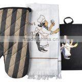 Cotton Twill Material Set Coffee or Cook Chef Design Oven Mitten Pot Holder Kitchen Basics Set thumbnail-2