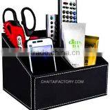 Black Vinyl Faux Leather DESK ORGANIZER Valet Tray With Elegant White Stitching