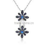 925 Sterling Silver Blue Saphire Daisy Flower Jewelry Set With Pendant Ring and Ear Studs thumbnail-3