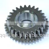 Rack and pinion gears used in farm harvester