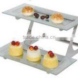 2 Layer Glass Board Stainless Steel Buffet Display Shelf thumbnail-1