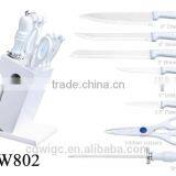 8PCS PP Handle Stainless Steel Knife Set With Wooden Base thumbnail-1