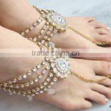 GOLD Tone Crystal PAYAL Anklets Pair With Toe Ring Barefoot Sandal thumbnail-2
