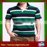Custom 100% Cotton Dark Green Stripe Polo Neck Short Sleeve With 1/4 Collar Open thumbnail-1