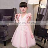 New Baby Frock Design 2017 Sleeveless Pink and Gray Embroidery Flower V Collar Vietnam Party Dresses Chiffion Wedding Dresses thumbnail-2