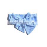 Sky Blue Gingham Headband With Big Bow Baby Plaid Hair Headband thumbnail-1