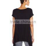 Women's Scoop Neck Short Sleeve Sharkbite Hem Comfy Knit 100% Cotton Tunic Top thumbnail-6