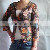 Ladies' Round-neck Cardigan Garment Print and Lace Sweater thumbnail-1