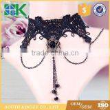 European and American Retro Party Queen Necklace Crystal Pendant False Collar Lace Necklace thumbnail-2