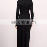 Elegant Plain Long Sleeve Shift Maxi Dress With Front Slit and Cut Outs thumbnail-3