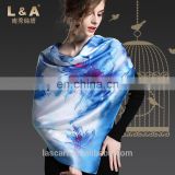 Blue silk square scarf for women 110*110