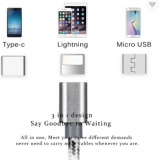 3 in 1 Multi Nylon Braided Fast Charging Cable Type C 8 Pin Micro USB Cable For iPhone and Android