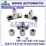 Quick Coupler O.D 3 4 6 8 10 12mm 1/8 1/4 3/8 1/2 Inch Hard Tube Stainless Steel 304 Three Way T Type Connector Fitting thumbnail-5