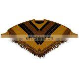 Rhombus tassels a batwing-sleeved blouse crew neck sweater Loose autumn winter coat