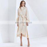 TWOTWINSTYLE Dress For Women Lace Up Lantern Sleeve High Waist With Belt Ruffle Vintage Patchwork thumbnail-5