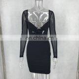 2020 New Women's Stitching Mesh See-through Hollow Bodycon Navel Sexy Dresses For Night Club thumbnail-6