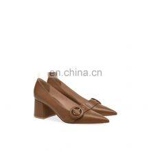 Women Beautiful Brown Color Design New Heel Design With Fancy Ring Style Buckle Pointed Toe Heels Ladies Sandals Shoes thumbnail-2