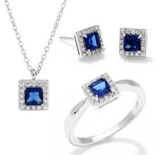 The Platinum Gold Plated 925 Sterling Silver Jewelry Set Rings Inlay square sapphire