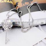 925 Sterling Silver Crystal Hollow Out Flower Key Charm Pendant Necklace thumbnail-3