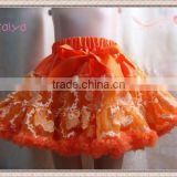 New arrival !! Lovely orange princess lace chiffon petti skirt with bow and ruffle
