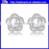New ! Wholesale 925 Sterling Silver Diamond And Pearl Stud Earrings