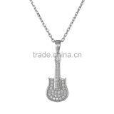 Music Theme Jewelry 925 Sterling Silver Clear Crystal Guitar Shape Pendnat Necklace thumbnail-1