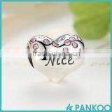 925 Sterling Silver NICE Naughty Word Heart Beads Charms With Pink Crystal for DIY Jewelry Making Baby Gift thumbnail-3