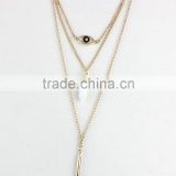 DIY Design White Glass Bullet Shape 3 Layers Long Gold Chain Evil Eye Necklace Jewelry