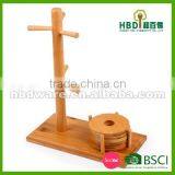 Classical Bamboo Wood Mug Tree With Coaster Set thumbnail-2