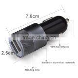 Multifunction 12v 24v 2.1A 1.0A Aluminium Bullet Dual Port USB Universal Car Charger for Iphnoe Ipad Normal Usb Phone thumbnail-2