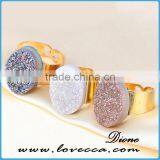 Gold Plated Round Natural Agate Copper Druzy Ring thumbnail-3