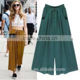Fashion Indian Women Casual Pants Wide Leg Trousers With Elastic Band thumbnail-2