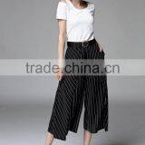 Two Pieces Set Women New Fashion Summer 2016 Ladies Off Shoulder T-Shirt Tops and Striped Print Wide Leg Pants thumbnail-3