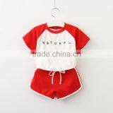 2017 Bulk Wholesale Girls Summer Clothing Set Raglan Sleeve t Shirt and Shorts Sports Style Suits thumbnail-1