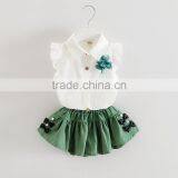 2017 Wholesale Baby Girls Clothes Summer Clothing Set White Sleeveless Shirt and Short thumbnail-1