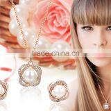 Rose Gold Plated Pearl With CZ Stuuded Party Wear PendantSet thumbnail-1