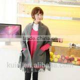 Women's Winter Wool Scarf With Pockets Long Style Warm Plaid Simulated Cashmere Shawl Wrap Scarves for Women Pashmina thumbnail-1