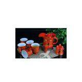 Red Royal Chinese Ancient Porcelain Tea Set thumbnail-1