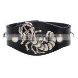 XP-LB-6116 Best Price Genuine Leather Bracelet Jewelry Nail Rivet Scorpion Leather Bracelet for Men