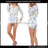 Hot selling ladies floral printing jumpsuit long sleeve jumpsuit for women