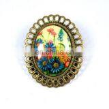 Hot Fashion Colourful Gerberas Scarf Clip Brooch Vintage Small Oval Floral Scarf Clip